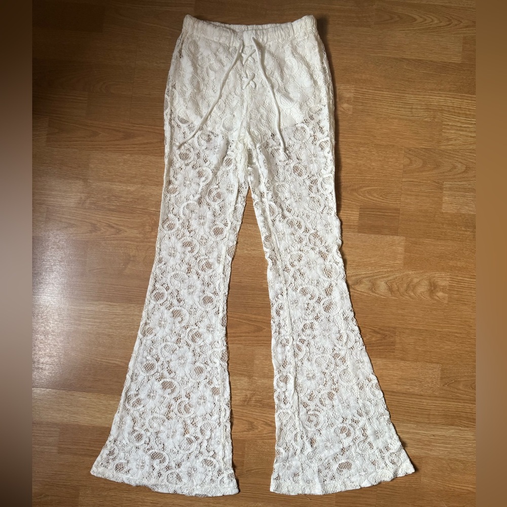 Forever 21 White Lace Flare Pants